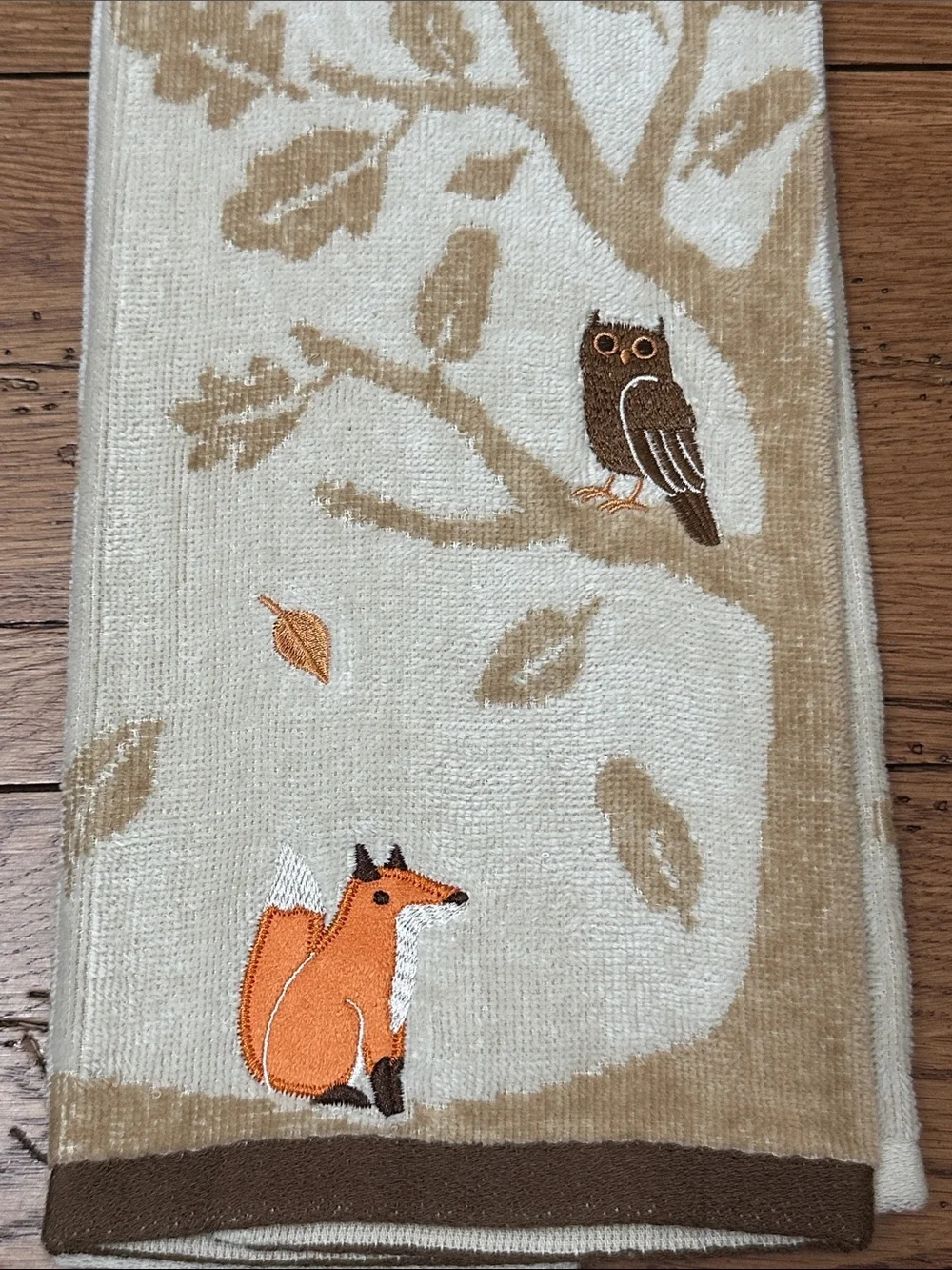 Celebrate Together Fall Hand Towel - Cream & Tan with Orange Fox
